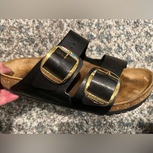 Women's Arizona Big Buckle Hardware High Shine Slide Sandals size 38